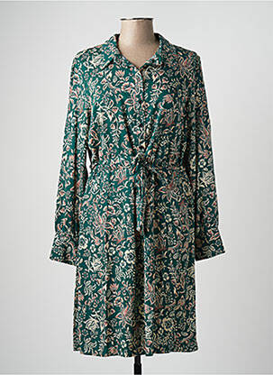 Robe mi-longue imprimé fleurs manches longues vert C'EST BEAU LA VIE femme