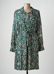 Robe mi-longue imprimé fleurs manches longues vert C'EST BEAU LA VIE femme