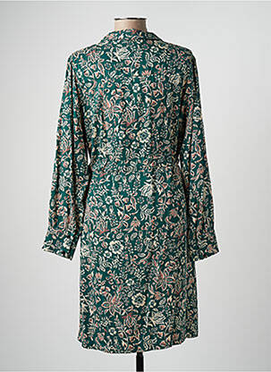 Robe mi-longue imprimé fleurs manches longues vert C'EST BEAU LA VIE femme