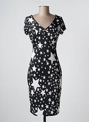 Robe mi-longue imprimé fantaisie manches courtes noir MANIGANCE femme