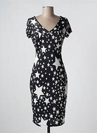 Robe mi-longue imprimé fantaisie manches courtes noir MANIGANCE femme
