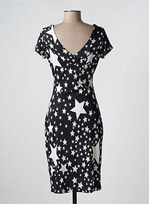 Robe mi-longue imprimé fantaisie manches courtes noir MANIGANCE femme