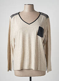 Top col v manches longues beige ET COMPAGNIE femme