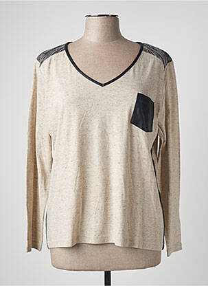 Top col v manches longues beige ET COMPAGNIE femme