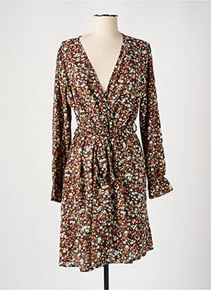 Robe mi-longue imprimé fleurs manches longues marron M & G MONOGRAM femme