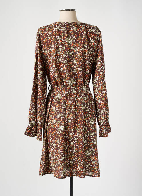 Robe mi-longue imprimé fleurs manches longues marron M & G MONOGRAM femme