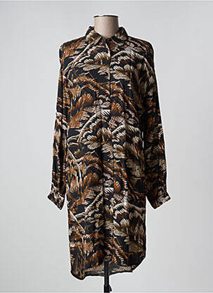 Robe mi-longue imprimé fantaisie manches longues marron KAFFE femme