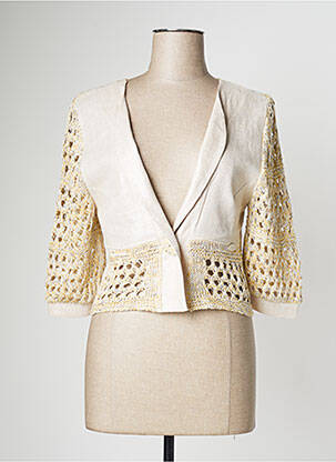 Gilet manches longues maille ajourée beige CINZIA CALDI femme