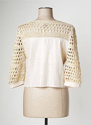 Gilet manches longues maille ajourée beige CINZIA CALDI femme