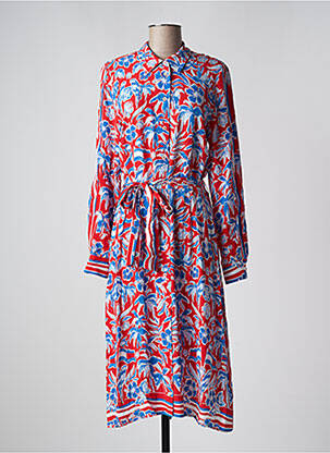 Robe mi-longue imprimé fleurs manches longues rouge TOMMY HILFIGER femme
