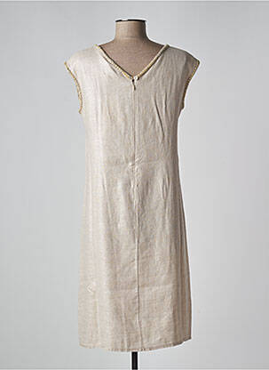 Robe mi-longue tissage crêpe manches courtes beige CINZIA CALDI femme
