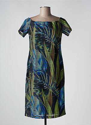 Robe mi-longue imprimé fantaisie manches courtes noir JOSEPH RIBKOFF femme