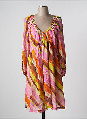 Robe mi-longue coupe fluide manches 3/4 rose MÊME ROAD femme