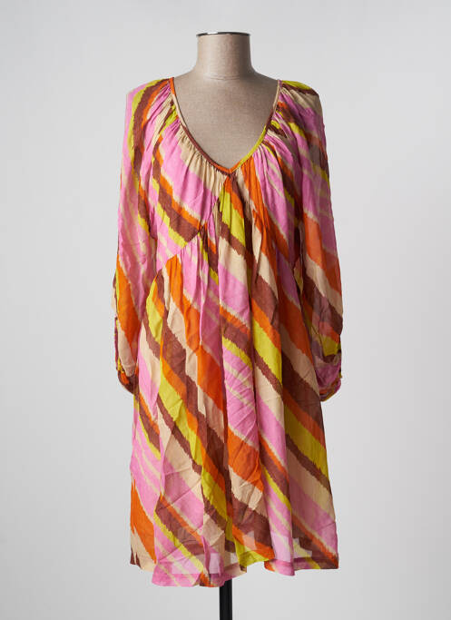 Robe mi-longue coupe fluide manches 3/4 rose MÊME ROAD femme