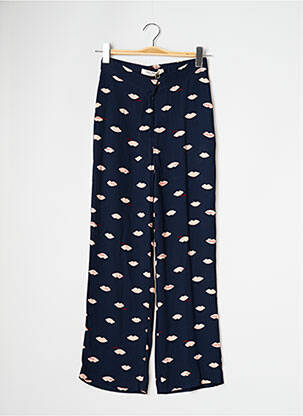 Pantalon droit fermeture zippée sous rabat avec crochet taille normale bleu NICE THINGS femme