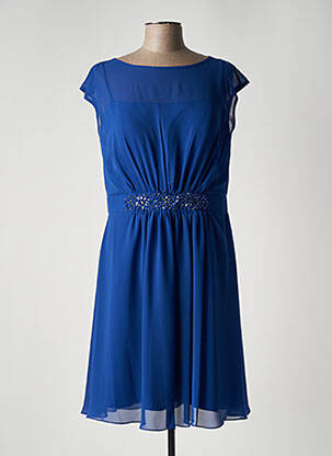Robe mi-longue tissage crêpe manches courtes bleu FASHION NEW YORK femme