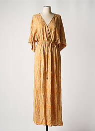 Robe longue manches courtes manches courtes jaune GRACE & MILA femme