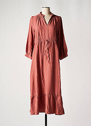 Robe longue tissage crêpe manches 3/4 rose VINTAGE LOVE femme