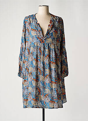 Robe courte coupe évasée manches longues bleu PAKO LITTO femme