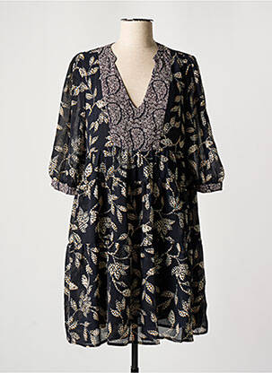 Robe mi-longue coupe évasée manches courtes noir GRACE & MILA femme