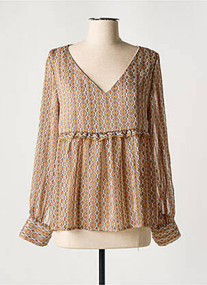 Blouse poignets boutonnés avec fente manches longues orange VINTAGE LOVE femme