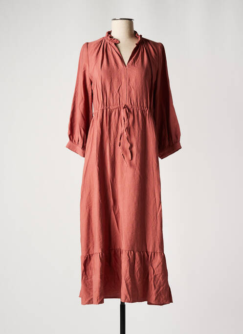 Robe longue tissage crêpe manches 3/4 rose VINTAGE LOVE femme