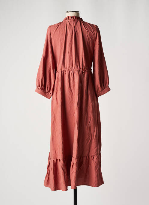 Robe longue tissage crêpe manches 3/4 rose VINTAGE LOVE femme