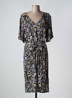 Robe mi-longue imprimé fantaisie manches courtes noir LOLA ESPELETA femme