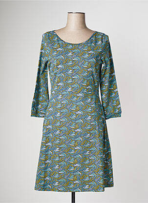 Robe mi-longue imprimé fantaisie manches longues bleu LA FIANCEE DU MEKONG femme