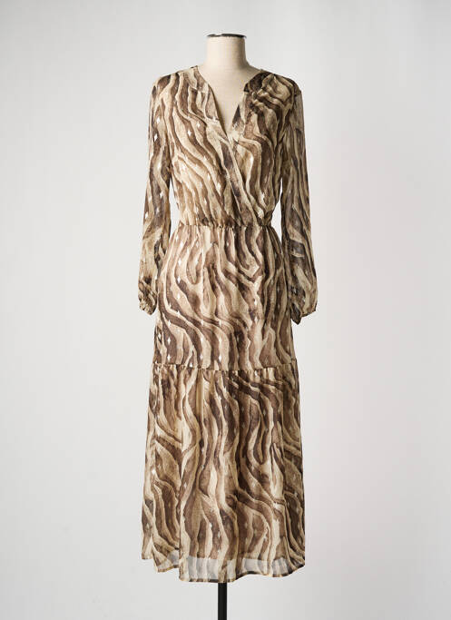 Robe longue tissage crêpe manches longues beige BURTON femme