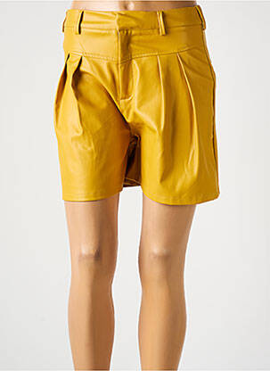 Short tissage simili-cuir taille haute jaune REIKO femme