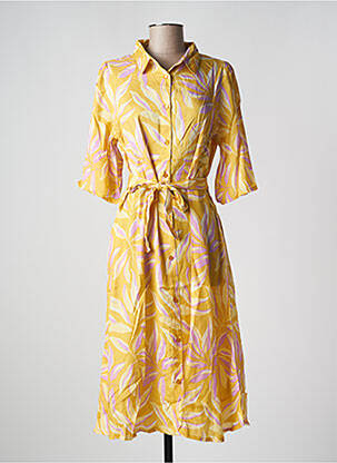 Robe mi-longue coupe fluide manches 3/4 jaune KAFFE femme