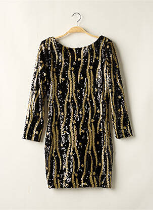 Robe mi-longue imprimé fantaisie manches longues noir SOKY ET SOKA femme