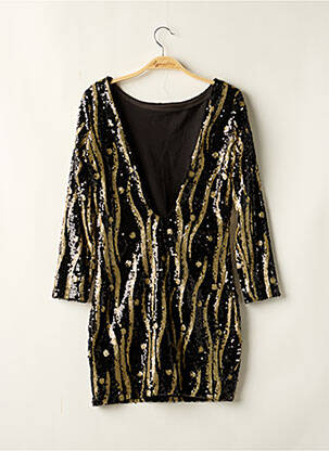 Robe mi-longue imprimé fantaisie manches longues noir SOKY ET SOKA femme