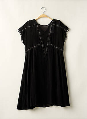 Robe mi-longue tissage crêpe manches courtes noir SUNCOO femme