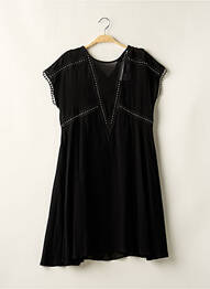 Robe mi-longue tissage crêpe manches courtes noir SUNCOO femme