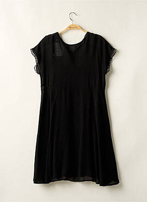 Robe mi-longue tissage crêpe manches courtes noir SUNCOO femme