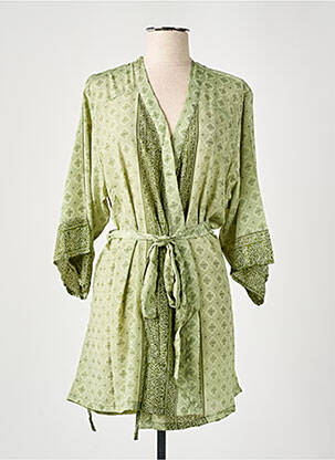 Veste kimono manches longues vert LARA-ETHNICS femme