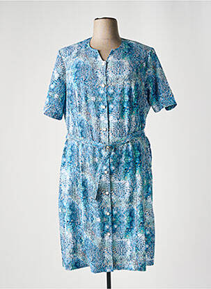 Robe mi-longue imprimé fantaisie manches courtes bleu GUY DUBOUIS femme