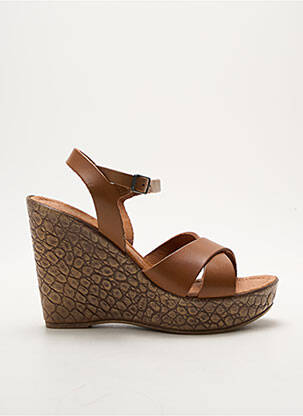 Sandales/nu pieds matière lisse talon de 7 à 9cm marron REQINS femme
