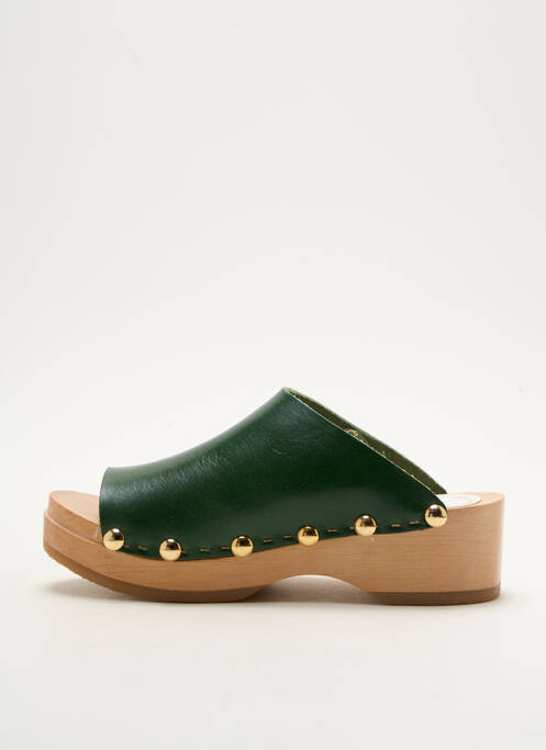 Mules/sabots tissage satiné semi compensé vert YOUYOU fille
