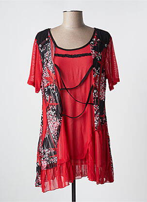 Tunique manches courtes coupe fluide rouge PURPLEROSE femme