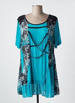 Tunique manches courtes coupe fluide bleu PURPLEROSE femme