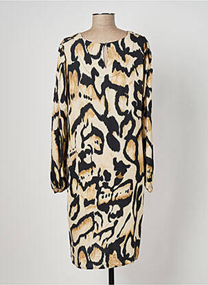 Robe mi-longue coupe fluide manches longues beige GEISHA femme