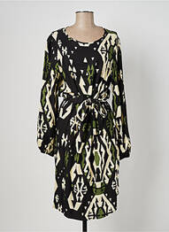 Robe mi-longue imprimé fantaisie manches longues noir GEISHA femme