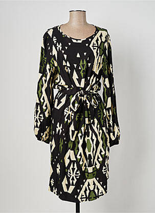 Robe mi-longue imprimé fantaisie manches longues noir GEISHA femme