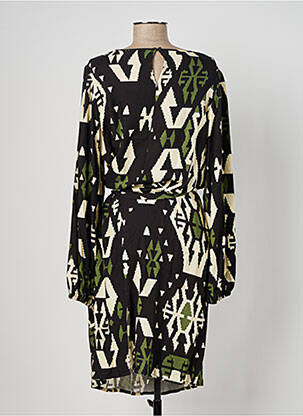 Robe mi-longue imprimé fantaisie manches longues noir GEISHA femme