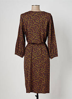 Robe mi-longue manches 3/4 manches 3/4 marron GEISHA femme