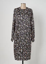 Robe mi-longue imprimé fantaisie manches longues noir GEISHA femme