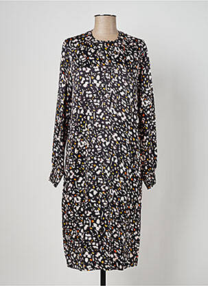 Robe mi-longue imprimé fantaisie manches longues noir GEISHA femme